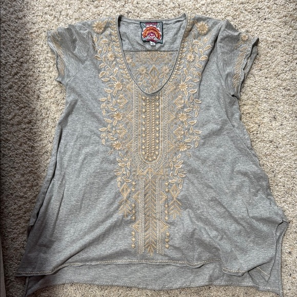 Johnny Was Gray Top with Gold Embroidery sz s - Picture 1 of 5